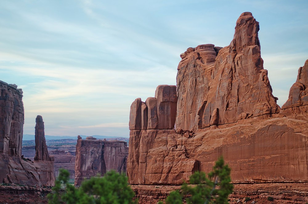 Landscape shot of the rock formations at Arches' first lookout