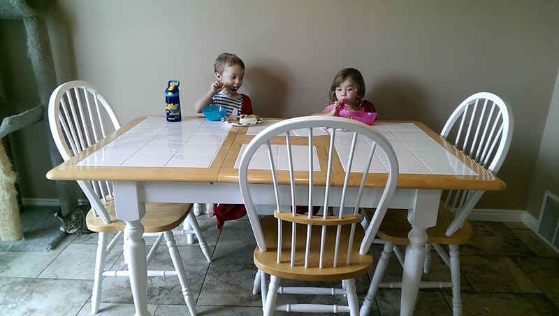 Miles and Natalia enjoying breakfast together