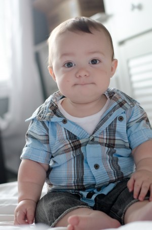 Miles - 9 Month baby photos - His shy smile look