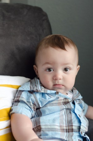 Miles - 9 Month baby photos - On his grey chair 