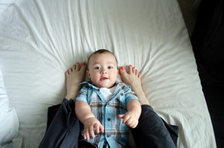 Miles - 9 Month baby photos - Getting tickled by mommy feet