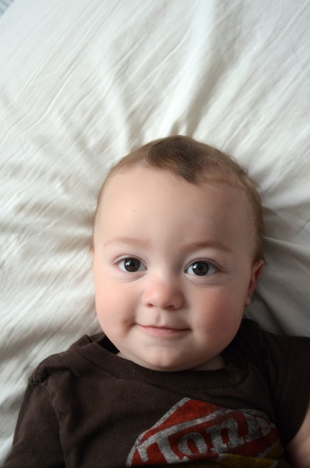 Miles - 9 Month baby photos - Being adorable while I try to get him dressed