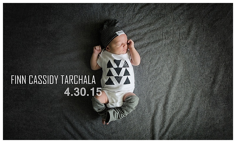 baby announcement Finn Cassidy Tarchala - modern hipster baby onsie and leg warmers