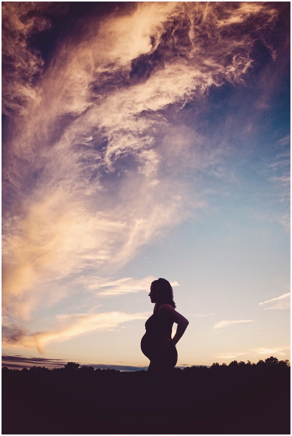 Dramatic Sunset Silhouette Maternity Photography