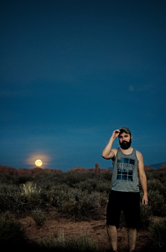 Steven during moonrise in Moab